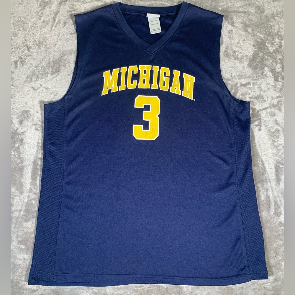 Pro Edge University of Michigan Navy‎ Blue & Yellow #3 Basketball Jersey Sz XL